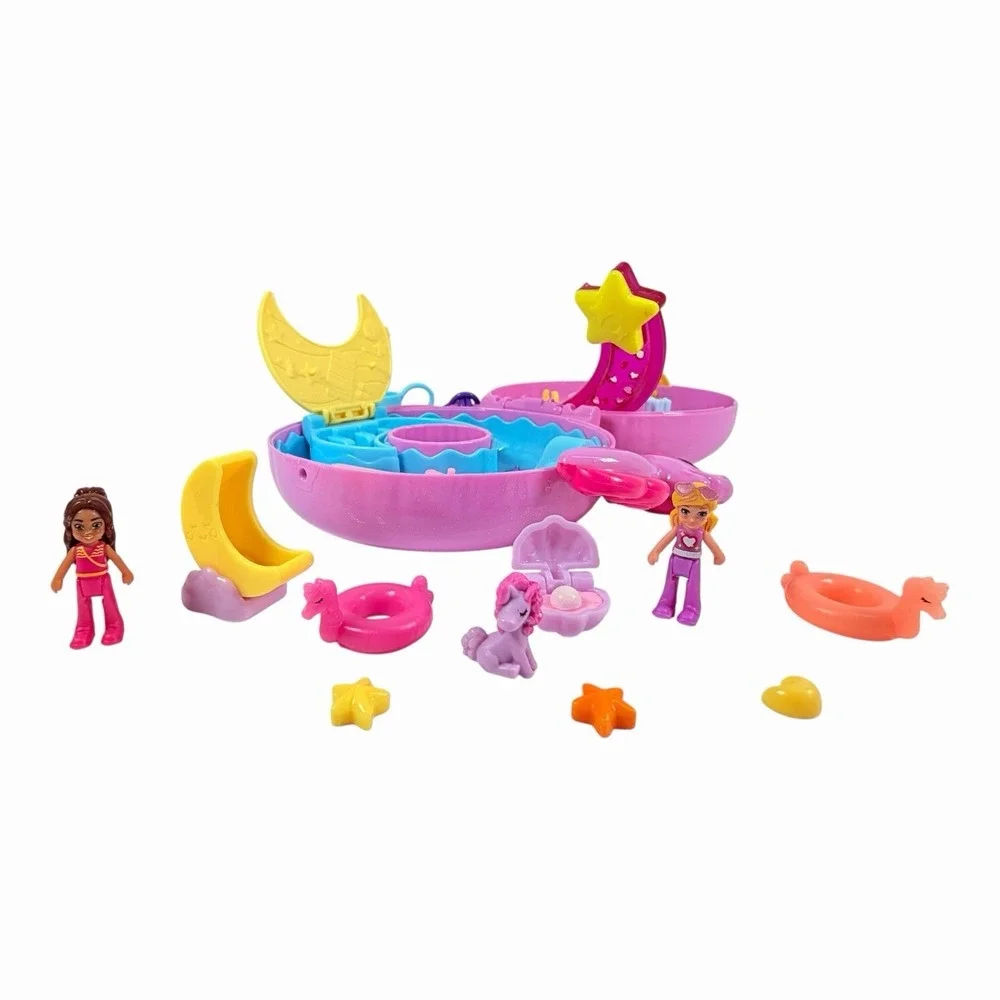 Polly Pocket Sparkle Cove Adventure Unicorn Floatie Compact Complete Set